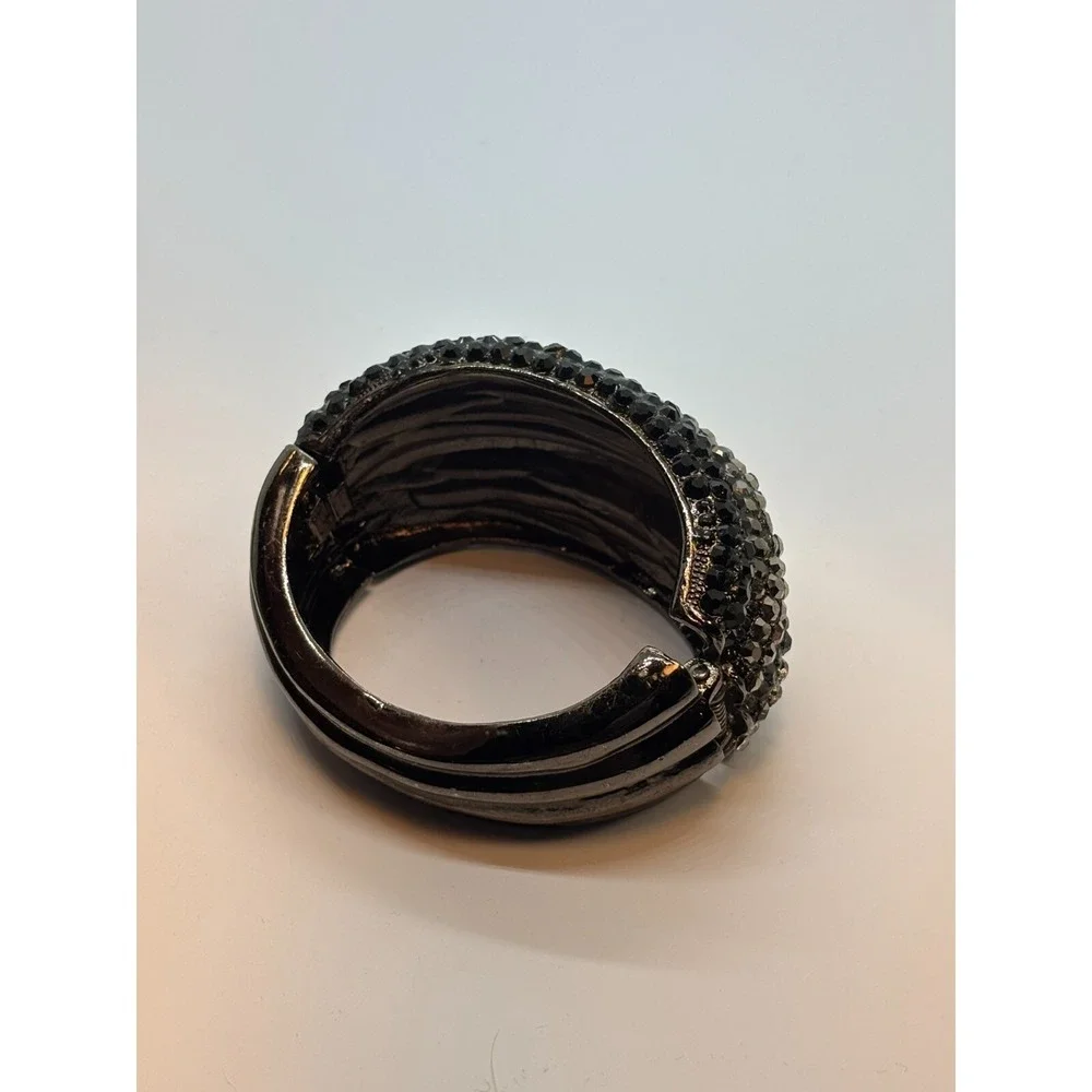 Cuff Bracelet Hinged Romantic Whimsigoth Dramatic Black Gray Silver Fashion‎